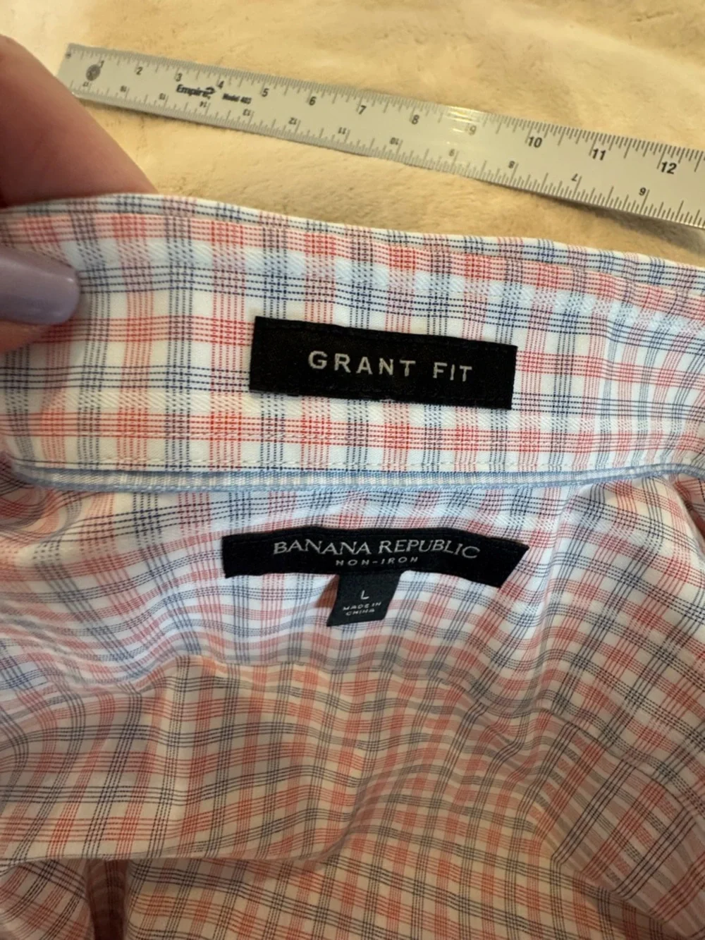 Banana Republic Dress Shirt Grant Fit Non Iron Mens Large Pink Blue Check
